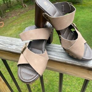 Women's Tan Strappy Heeled Sandals by White Mountain